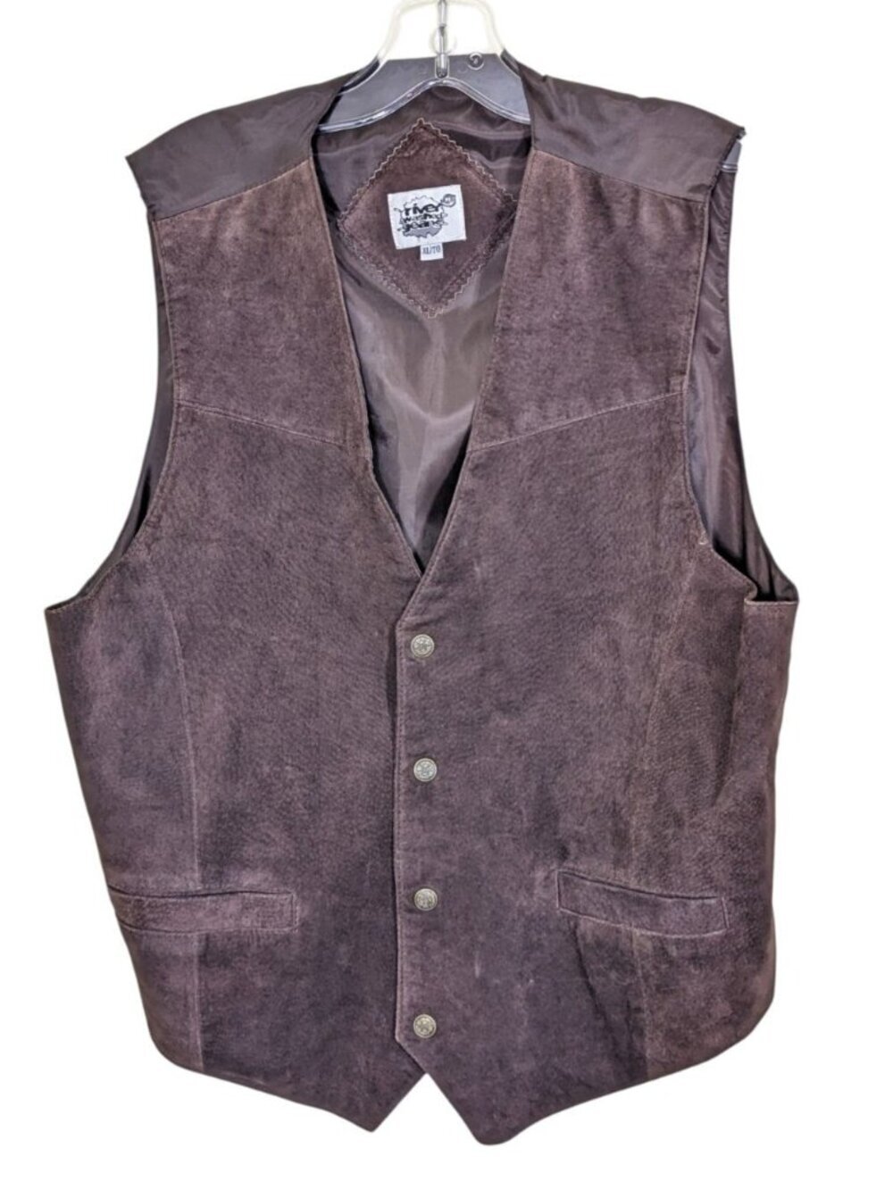 Vintage River Washed Vest Brown Suede Leather Western Motorcycle Cowboy Size XL